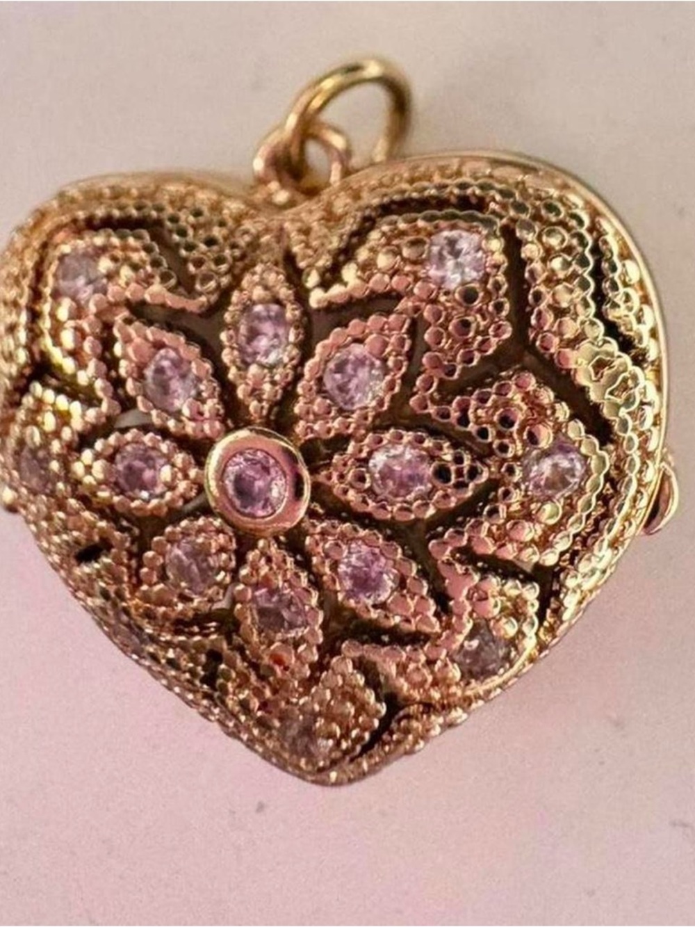 Gold Heart Locket Pendant with rhinestones